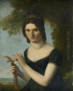 Portrait Presume De La Marechale Jourdan Jouant De La Lyre Dans Un Paysage by Julie Philipault