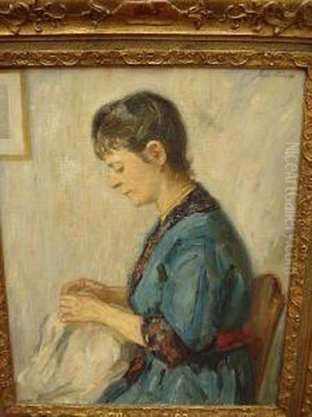 Portrait Of A Woman Sewing - view 1