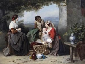Figures In A Courtyard by Karel Frans Philippeau