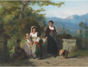 Mother And Children Resting In The Campagna by Karel Frans Philippeau