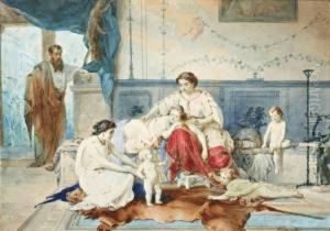 De Eerste Stapjes; Familie In Romeins Binnenhuis by Karel Frans Philippeau