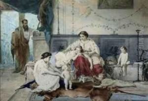 The First Steps, A Roman Family In An Interior by Karel Frans Philippeau