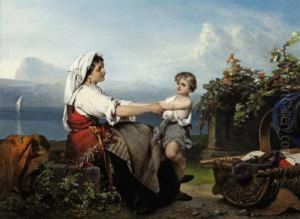 Mother And Child In A Mediterranean Landscape by Karel Frans Philippeau