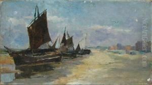 Barques Sur La Plage by Leon Philippet