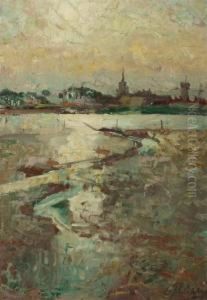Paysage A La Riviere by Leon Philippet