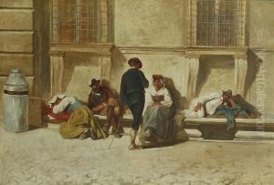 Scene De Rue A Rome by Leon Philippet