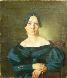 A Portrait Of A Lady In A Blue Dress by Carl Ludwig Philippot