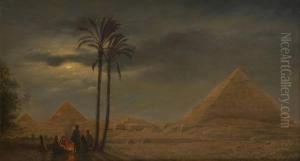 Le Campement Au Pied Des Pyramides by Henri Felix Emmanuel Philippoteaux