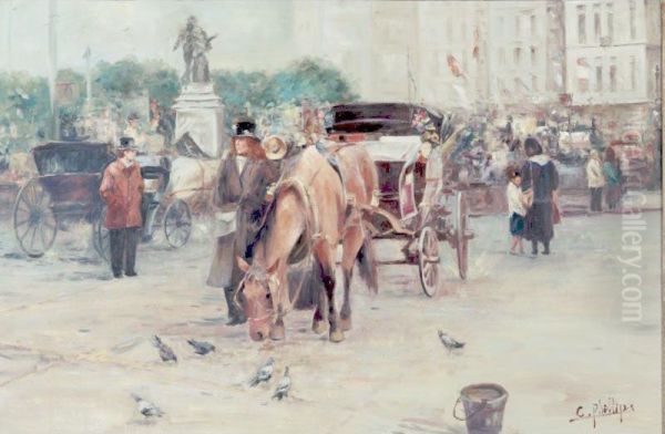 Parisian Scene With Horse And Carriages - view 1