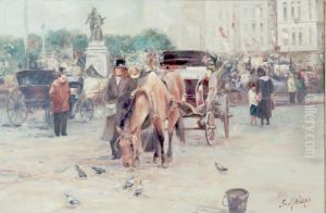 Parisian Scene With Horse And Carriages by Charles Philips