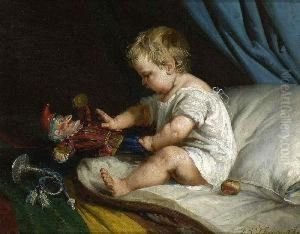 Spielendes Kind Auf Dem Bett by Frank Albert Philips