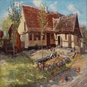Chicken In Front Of A Farmhouse by Theodor Esbern Philipsen