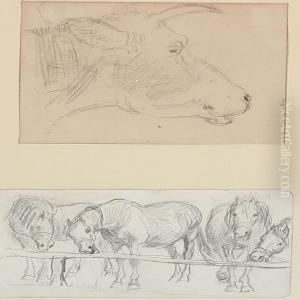 A Collection Of Six Studies Of Persons, Horses And Cattle, Mounted On Three Sheets by Theodor Esbern Philipsen