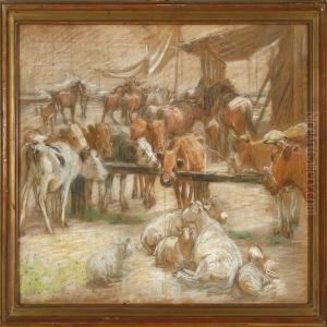 Cattle At Kastrup Harbour, Denmark by Theodore Esbern Philipsen