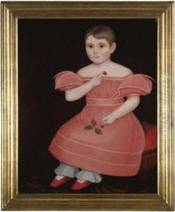 Portrait Of A Rosy Cheeked Young Girl In A Pink Dress by Ammi Phillips