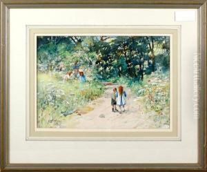 Children On A Country Lane by Charles Gustav Louis Phillips
