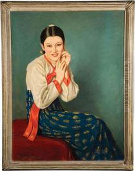 Portrait Of A Pretty Asian Lady Wearing A Silk Dress - view 1