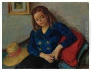 Seated Girl With Hat. by Robert Phillips