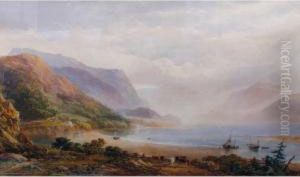 A View Across A Continental Lake With Mountains On The Horizon by James George Philp