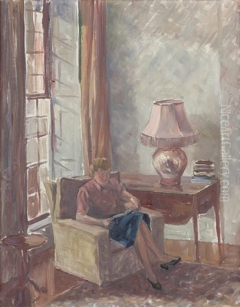 Interior With Lady Reading In Anarmchair - view 1