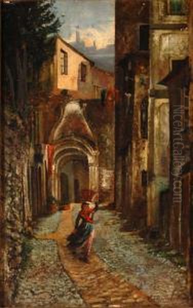 Vicolo Di Paese Con Contadina - view 1