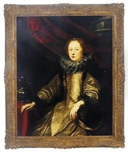 Portrait Of Battina Balbi Durazzo, Seated Three-quarter-length, Ina White And Gold Dress