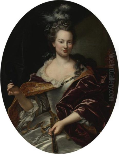 Portrait Of A Lady, Holding A Fan And A Domino Mask - view 1