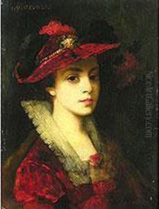 Portrait Einer Jungen Dame Mit Hut by Henryk Piatkowski