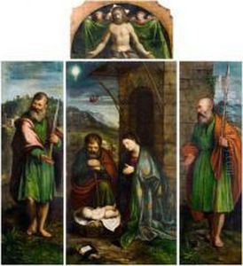 La Nativita Tra I Santi Simone E Giuda Taddeo, Con Cristo In Pieta Sorretto Da Angeli