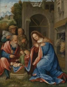 The Adoration Of The Shepherds by Martino Piazza Di Lodi