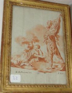 Femme Allongee Et Porteur D'oriflamme by Giovanni Battista Piazzetta