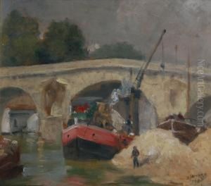 Ponte Sulla Senna Con Imbarcazione by J. Picard