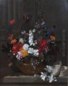 Bouquet De Fleurs Et Boite En Ivoire Surun Entablement by Jean Michel Picard