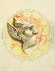 Projet De Decor : Quatre Masques Grotesques Dans Un Cercle by Gaetano Piccini