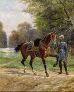 Cheval Aux Armes Couronnees Et Son Laquais by Olivier Pichat