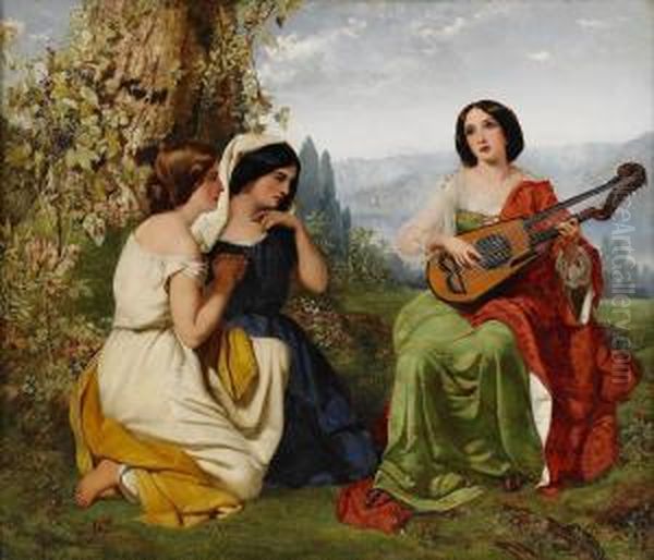 A Romantic Scene With Girl Playing Lute - view 1