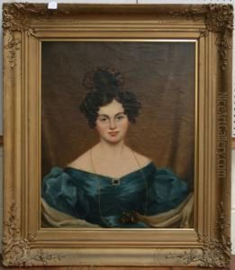 Half Length Portrait Of A Lady Wearing A Blue Decollete Dress by Henry William Pickersgill