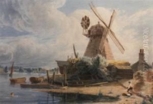 Red House Mill At Battersea With Nine Elms Mill In The Distance by Richard Pickersgill
