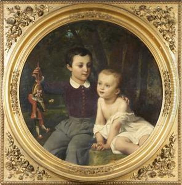 Portrait De Paul Et Leon Henry-lepaute Jouant Avec Une Marionnette - view 1