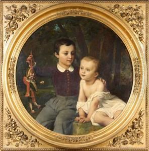 Portrait De Paul Et Leon Henry-lepaute Jouant Avec Unemarionnette by Francois Edouard Picot