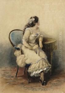 A Young Lady Sitting At A Table by Eugene Charles Picou
