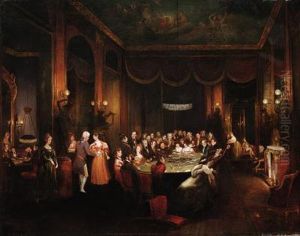 Figures Playing Baccarat In A Gaming Room by Henry James Pidding