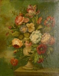 A Still Life Of A Vase Of Flowers On A Stone Ledge by Frans Xaver Pieler
