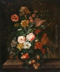Still Life Of Flowers On A Ledge by Frans Xaver Pieler