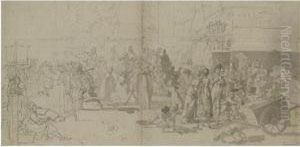 A Street Scene In The Empire Period, Unfinished by Nicolaas Pieneman