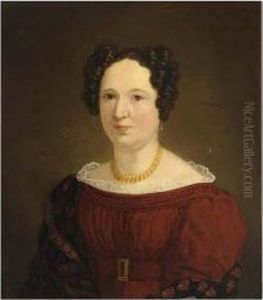 Portrait Of A Lady Wearing A Red Dress With A Lace Collar Portrait Of A Lady Wearing A Red Dress With A Lace Collar