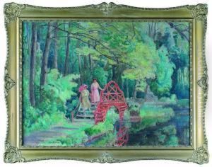 Park Z Postaciami Kobiecymi W Tle by Ignacy Pienkowski