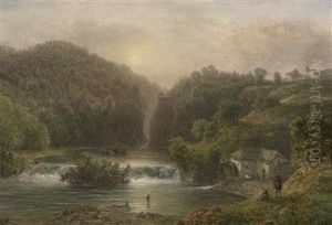 Landscape With Angler In A River by August Bedrich Piepenhagen