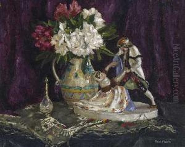 Porzellanfigur Und Rhododendron - view 1