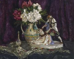 Porzellanfigur Und Rhododendron